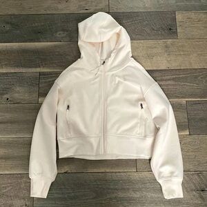 Old Navy Cropped Hooded Zip-Up Jacket in Light Cream